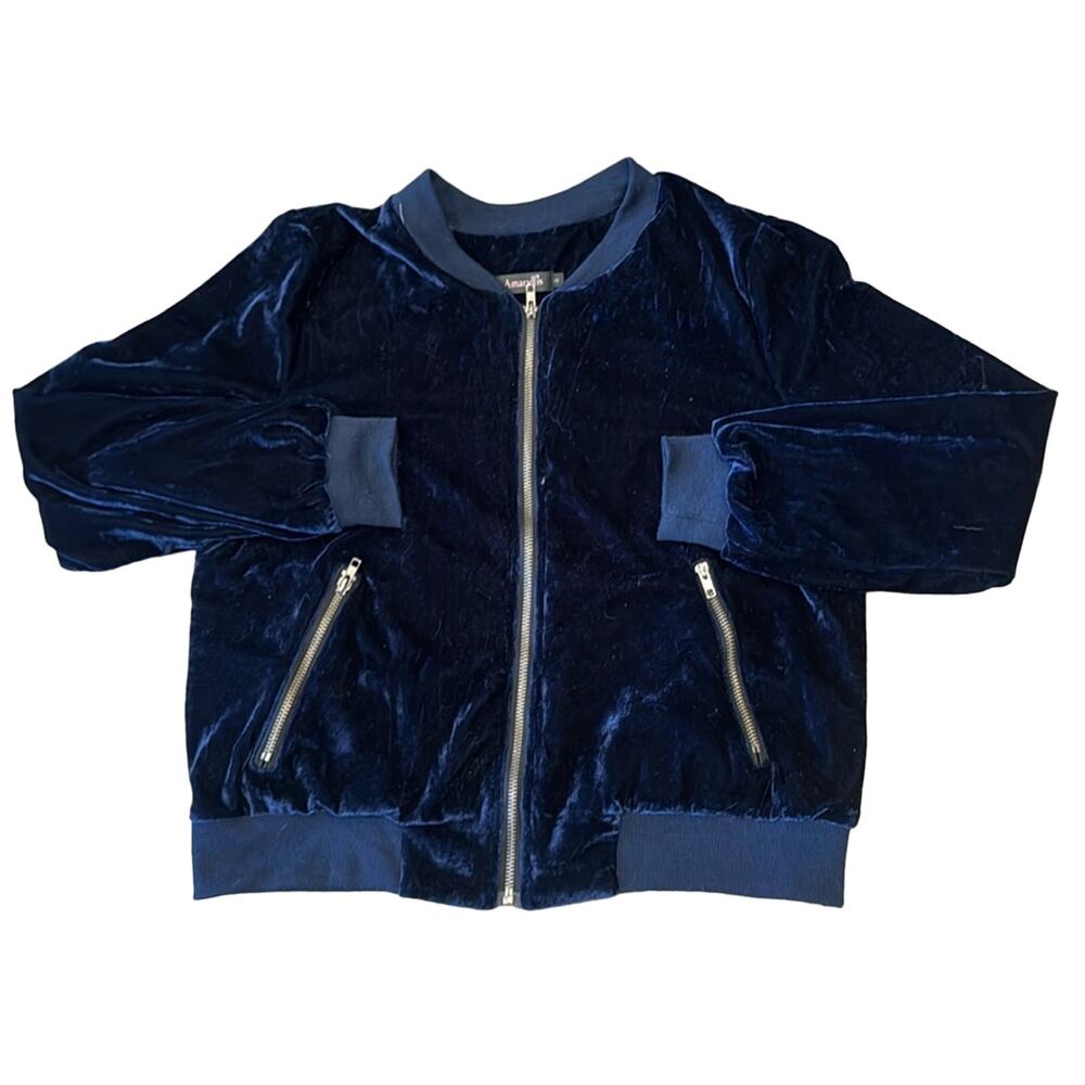 Amaryllis Women's Velvet Bomber Jacket Navy Size S